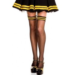 Fishnet with Yellow stripe Thigh Highs
