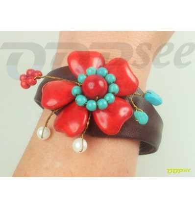 Leather Flower Bracelet (3 colours)