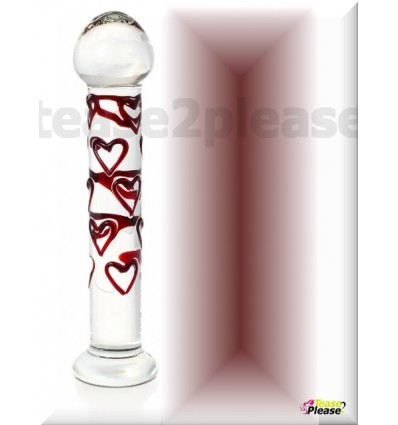 Red Hearts Glass Dildo